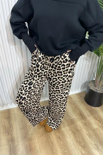 Saten leopar pantolon