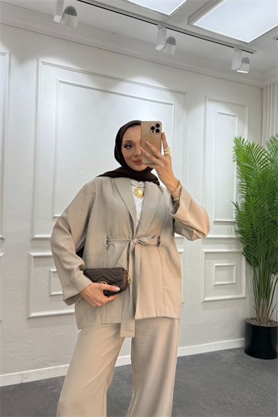 Modal kimono takım krem - Resim 2
