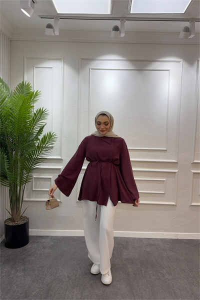 Kimono gömlek bordo - Resim 4