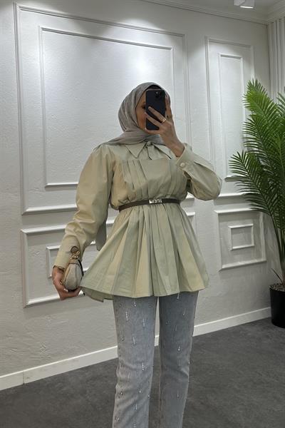 Vera açıkyeşil poplin gömlek - Resim 2