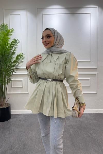 Vera açıkyeşil poplin gömlek - Resim 4