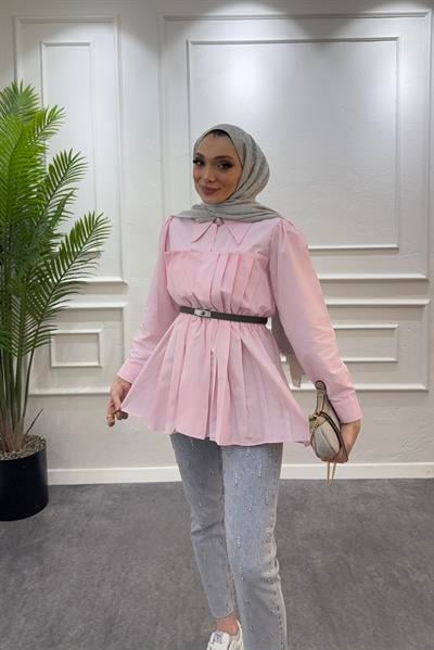 Vera pembe poplin gömlek