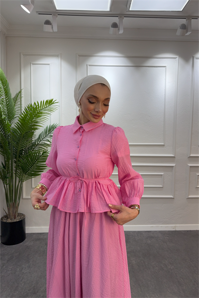 Burumcuk etekli takım pembe - Resim 3