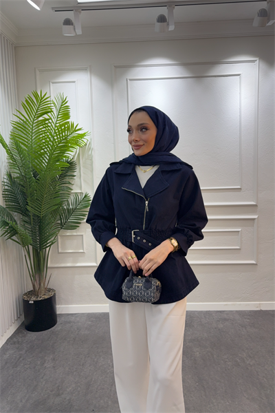 Balon kol denim ceket lacivert