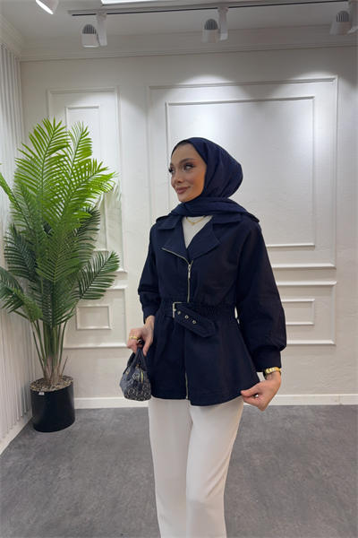 Balon kol denim ceket lacivert - Resim 2