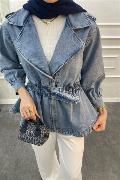 Balon kol denim ceket mavi
