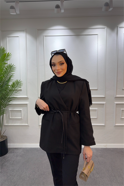 Kruvaze blazer siyah iç düğmeli - Resim 2