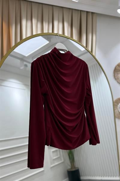 Bordo tek omuz büzgülü crop