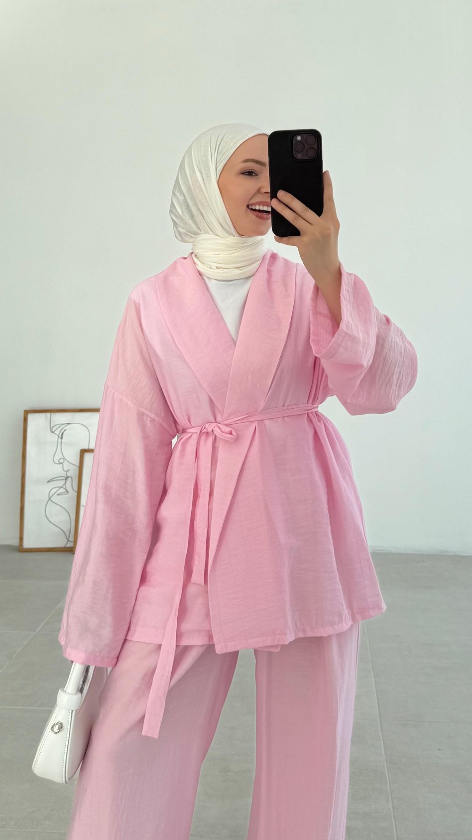Sahra Rahat Kimono Pembe Takım - Resim 2