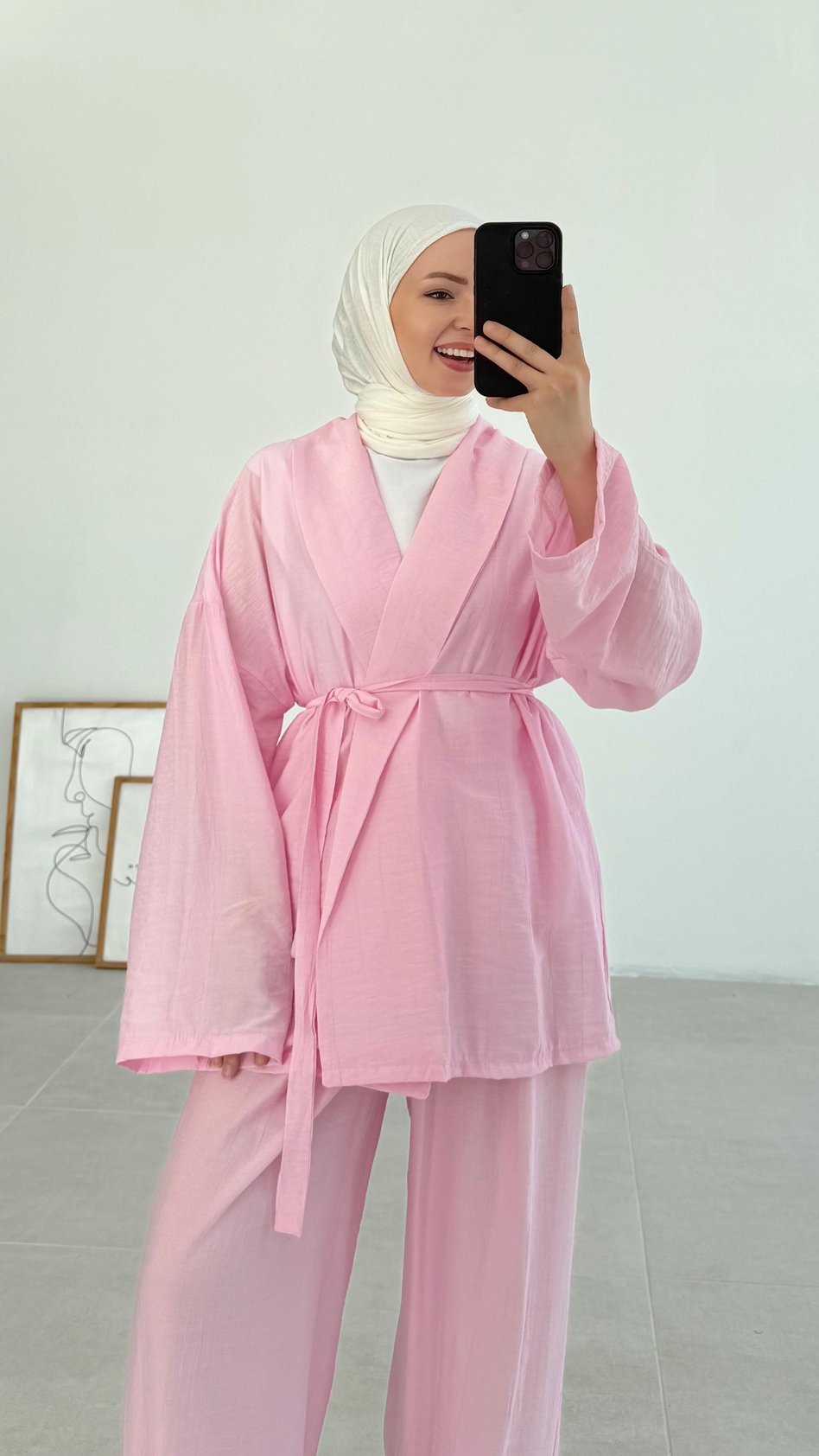 Sahra Rahat Kimono Pembe Takım - Resim 3
