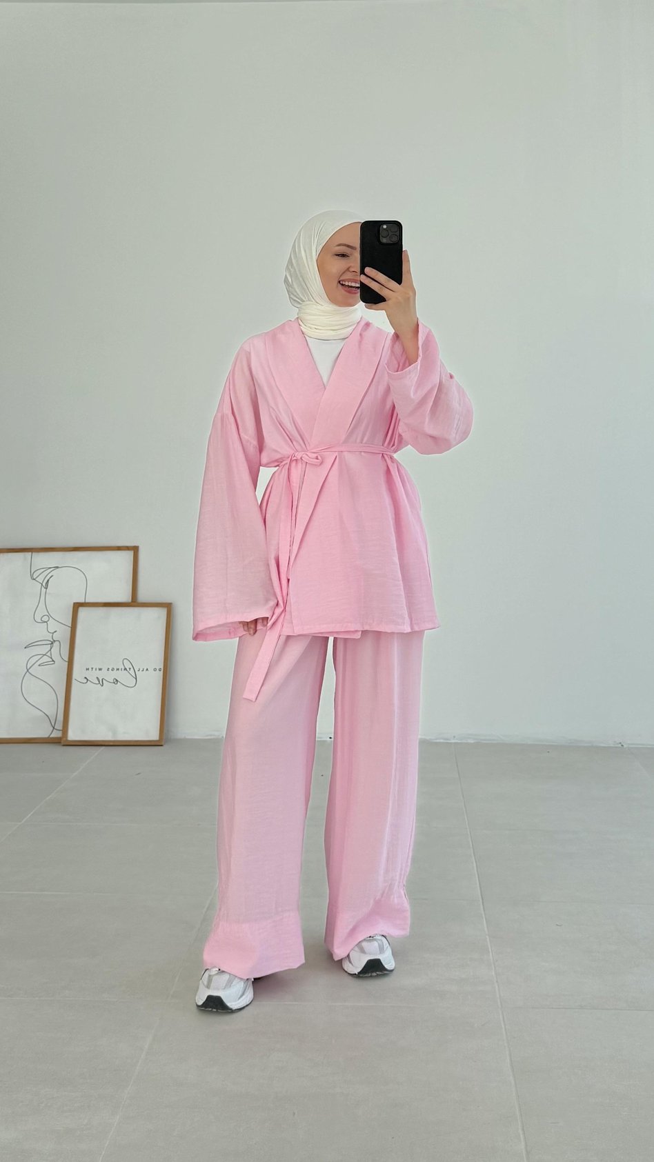 Sahra Rahat Kimono Pembe Takım - Resim 4