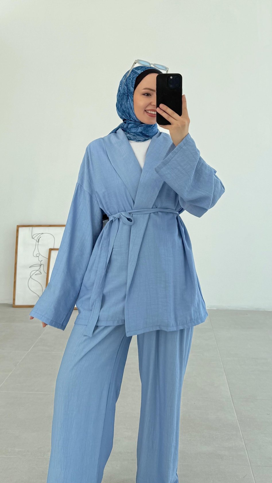 Sahra Rahat Kimono Mavi Takım