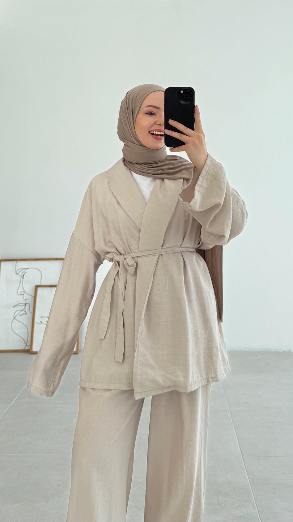 Sahra Rahat Kimono Krem Takım