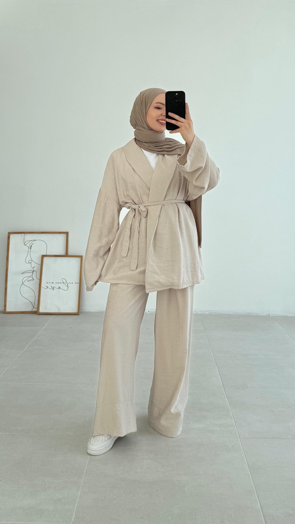 Sahra Rahat Kimono Krem Takım - Resim 2