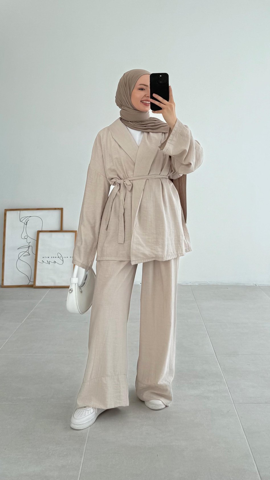 Sahra Rahat Kimono Krem Takım - Resim 3