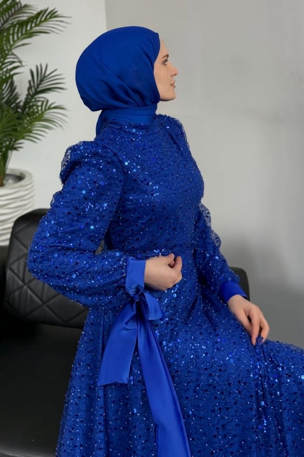 Hilly Kolları Fiyonk Saten Abiye Saks