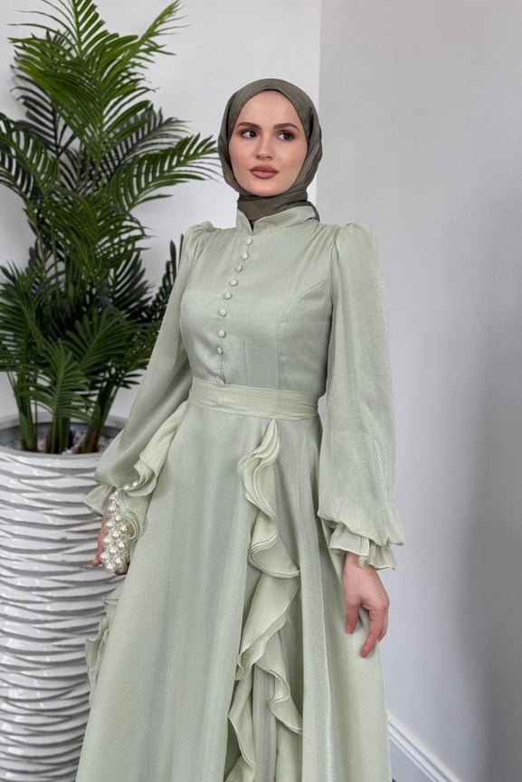 Samira Fırfırlı Janjan Abiye Mint - Resim 3